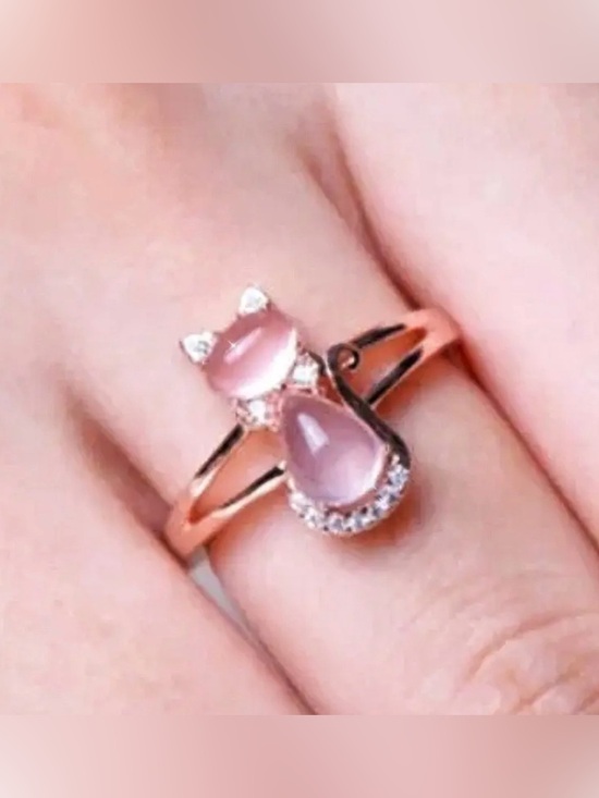 Anthropologie Jewelry - Cute Inlay Pink Synthetic Zircon Cat Ring.